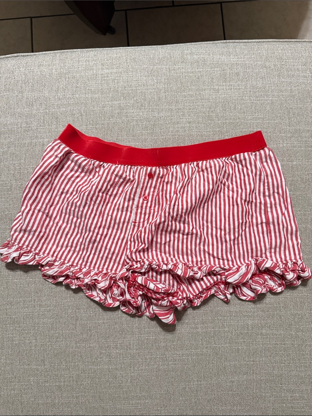 PINK Victoria's Secret Red & White Striped Ruffle Sleep Shorts
